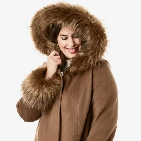 Jessica London Hooded Faux Fur Trim Winter Coat