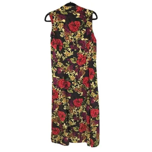 Julian Taylor Womens Shirt Dress Black Red Floral Midi Sleeveless Buttons 8