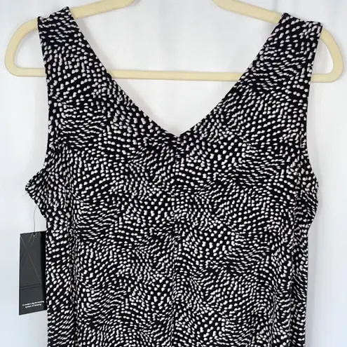 Alfani New  Dot Print V-Neck Shark Bite Hem Tunic Tank Top Black White