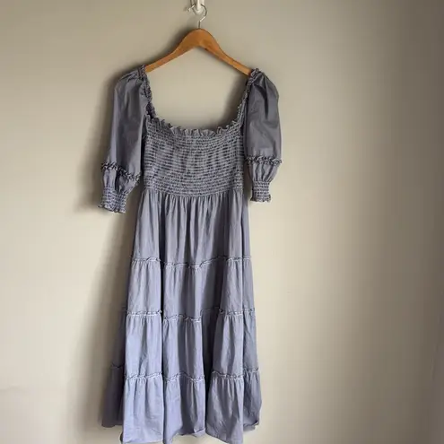 Hill House  Home Nesli sleeved midi tiered nap dress navy blue micro gingham XS