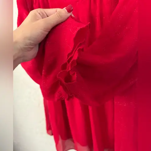 Sunny Leigh Women's Medium Pullover Blouse Lined Semi Sheer Red V-Neck M