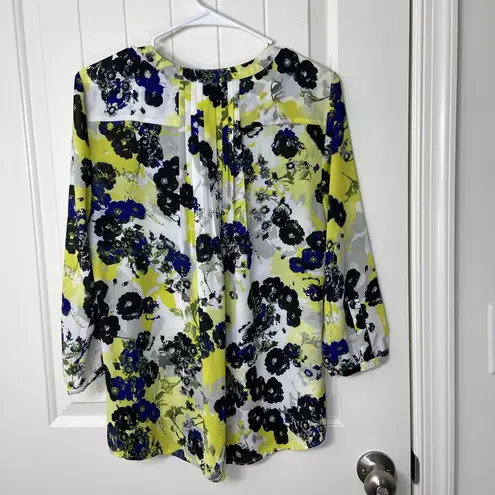 NYDJ NWOT women’s black yellow white floral relaxed loose fit button blouse S