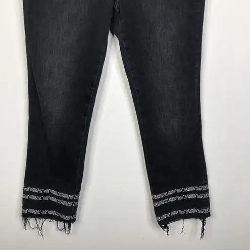 Driftwood Colette Straight Crop Embroidered Snake Print Jeans Washed Black Sz 28