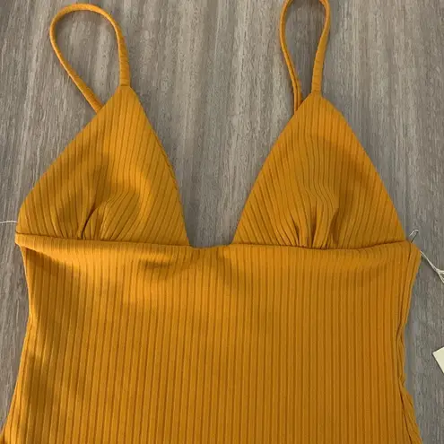 Mara Hoffman New Virginia Ribbed One Piece Swimsuit Mustard Yellow Size XS