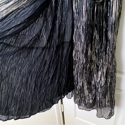 Ba&sh Dress Nixon Metallic Crossover-Neck Tie Maxi Party Black Gold XS GUC