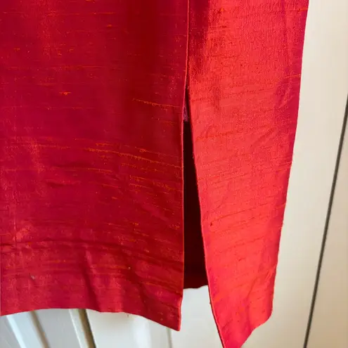 Donna Morgan Raw Silk Embroidered Dress Size 10 – orange with pink undertones