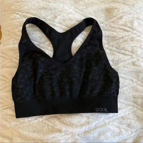 SoulCycle  Cheetah V-Neck Black Sports Bra