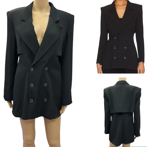Frame Black Wool Blend Fitted Storm Flap Double Breasted Blazer Womens Size 10