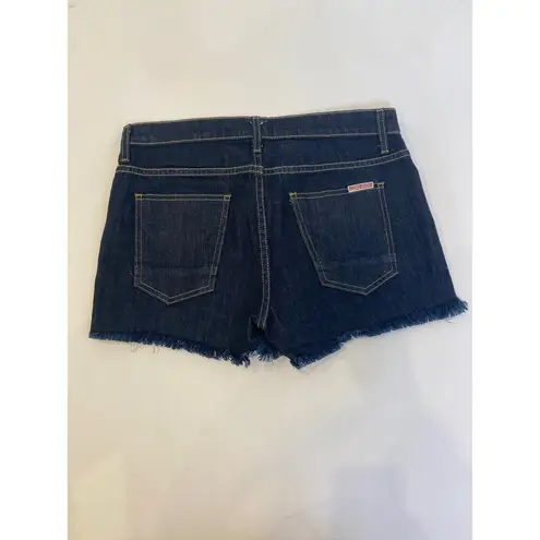 Hudson Jeans Hudson Dark Blue Wash Button Fly Raw Hem Denim Jean Shorts EUC Sz 26 Midrise