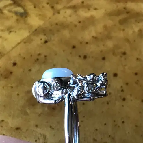 Natural Jade Sterling Silver Dragon Ring Size 8
