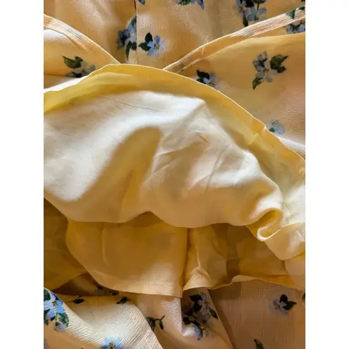 We Wore What Yellow Floral Print On Off Shoulder Smocked Boho Maxi Dress S NWT