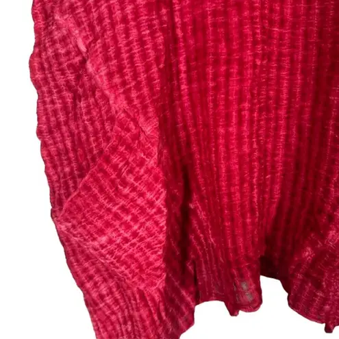 Soft Surroundings Red Short Sleeve Textured Asymmetrical Hem Blouse Women Sz S