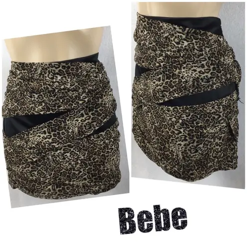 Bebe  Brown & Black animal leopard print layered bandage Micro mini skirt M