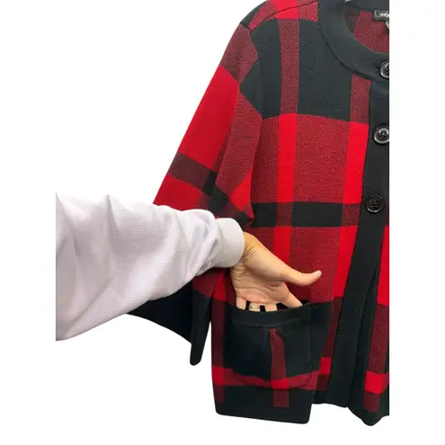 Designers Originals Womens Red Black Buffalo Plaid Kimono Holiday Cardigan XL