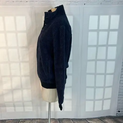 J.Crew  Long Sleeve Sherpa Mock Neck Henley Buttons Pullover Navy Sweater Size S