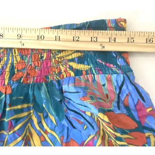 Kona Sol Leaf Print Multicolor Smocked Waist Side Slit Flowy Beach Pants Boho M