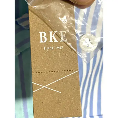 BKE Boyfriend Button Shirt Colorblock Coastal Blue Green Striped Womens M Tag