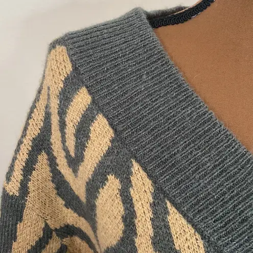 Scotch & Soda Cropped V-Neck Alpaca Blend Sweater In Wood Grain grey camel sz M