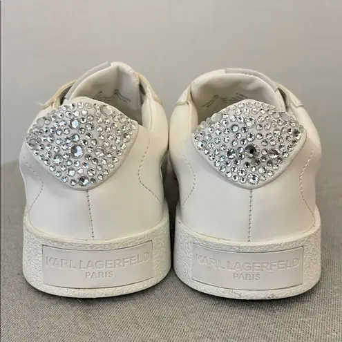Karl Lagerfeld Paris White Logo Sneakers with Rhinestone Heel-5.5M Women (D10)?
