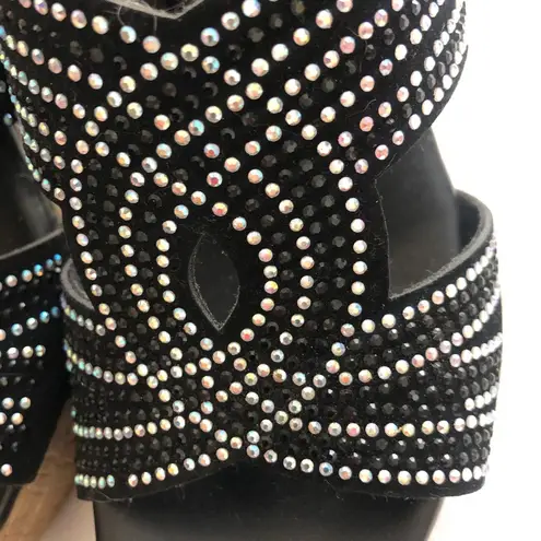 Black and Silver Rhinestone Wedge Sandals size 6.5