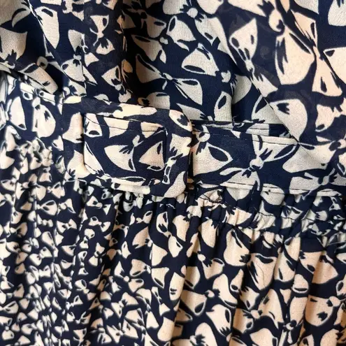 VTG 80s Lace Bow Tie Graphic Pattern Belted Dress SZ M Mad Men Doiley Unique Blue Size M