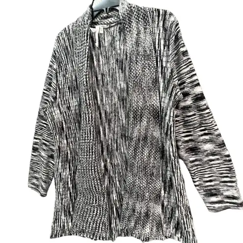Ny Collection Cardigan Women XL Black White Tunic Knit Sweater Open Front Layers