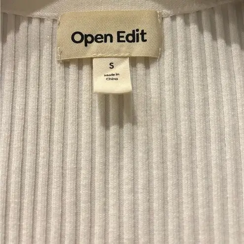 Open Edit Nordstrom White Ribbed Long Sleeve Zip Front Sweater Mini Dress Small