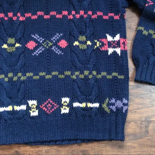 vintage • handknit sweater pullover chunky oversized navy blue 1990s cable knit Size L