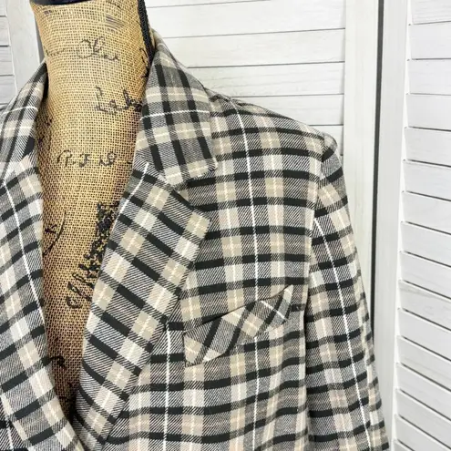 Free People  Luminary Plaid Flannel Oversized Blazer Neutral Tan Small