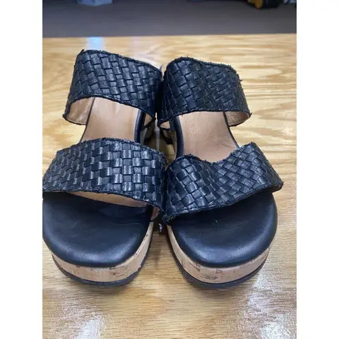 Miz Mooz Genna Slide Sandals Women's 7.5 Black Leather Block Heel Hipster S61