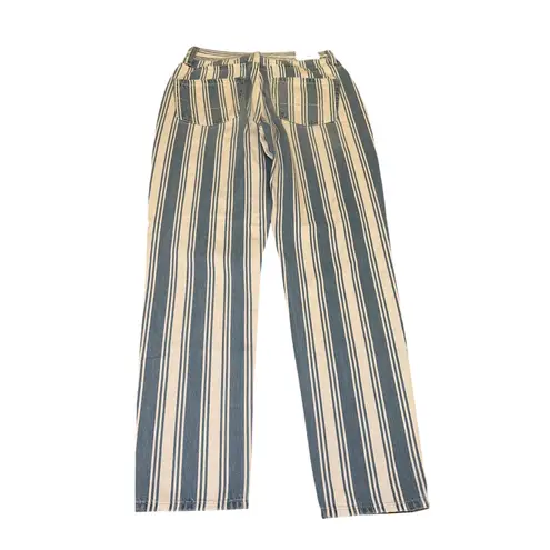 American Eagle Striped Mom Jeans Size 0 Blue White Cotton High Rise Retro Trendy