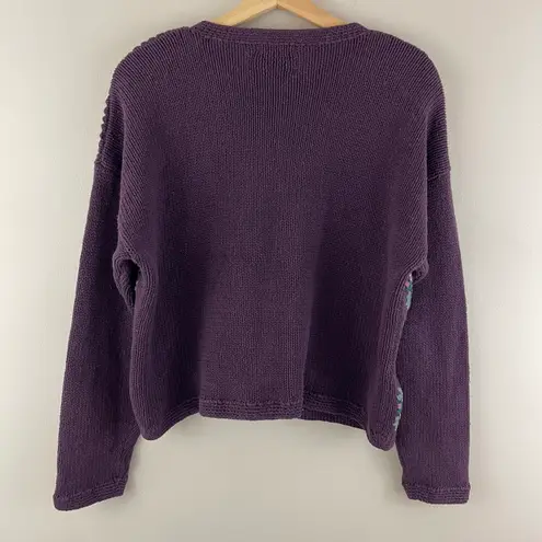 Christopher & Banks Vintage 90’s Purple Hand Embroidered Floral Knit Sweater