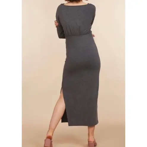 Mimi Maternity Dress Large Gray Midi Side Slit Minimalist Officecore Academia Size undefined