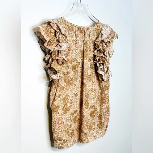 Ulla Johnson Elisa Meadow Floral Print Ruffle Tan Pink Top Shirt Blouse Size 4 - Image 7
