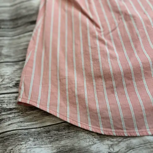 L.L.Bean  Women's Striped Button Down Roll Tab Blouse L LG Large Reg Pink White