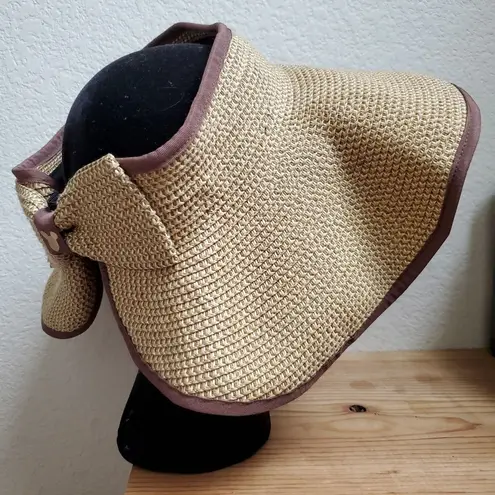 Disney Parks Woven Straw Sunhat Mickey Mouse Bow Tan Natural One Size Floppy