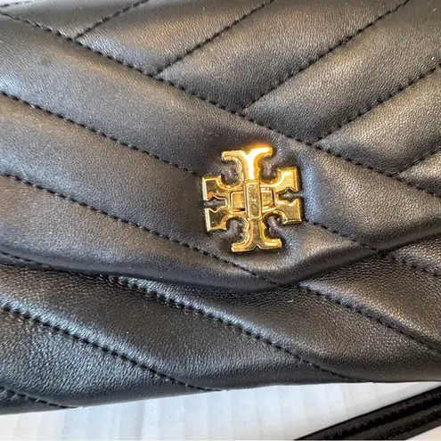 Tory Burch  Black Leather Kira Quilted Crossbody Handbag Purse Gold Chain Strap