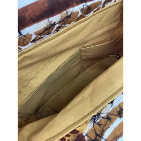 *Barkcloth Purse Brown Tropical Hawaiian Floral Mid Century Handbag Satchel Vtg