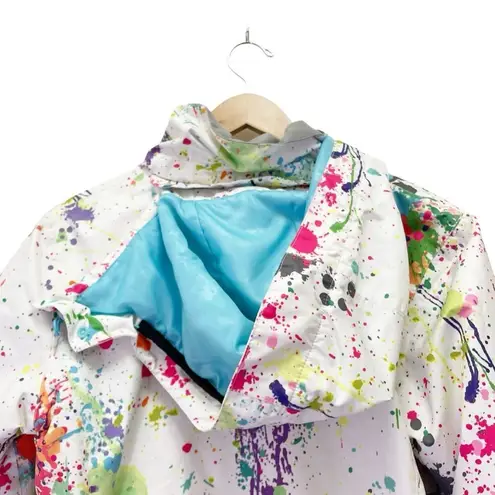 GSOU Snow 10K Waterproof Ski Snowboard Jacket White Paint Splatter Size Large Pink