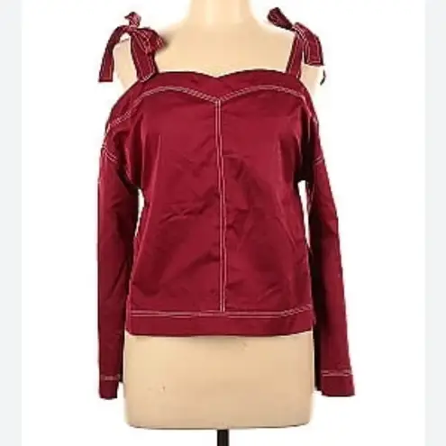 English Factory Off-Shoulder long sleeve Burgundy Top with Bow Straps
