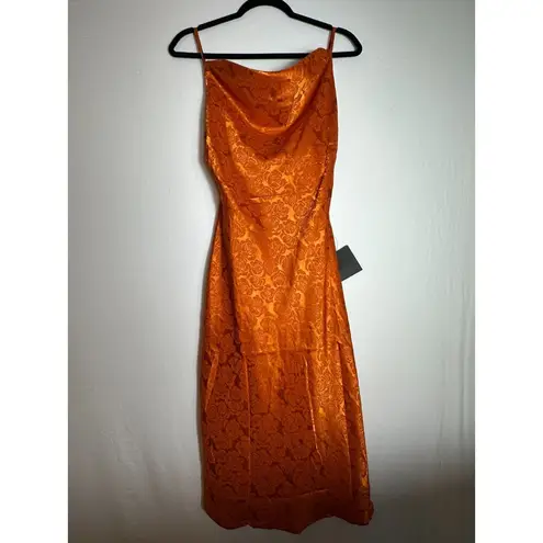 You're My Type Rust Orange Satin Jacquard Midi Slip Dress Size Small NWT