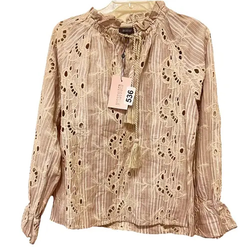 Missguided 100% algodon women embroidered peasant lvory top size 4