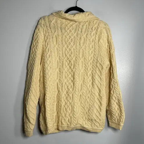 ARAN CRAFTS Cardigan Sweater Small Yellow 100% Wool Ireland Chunky Granniecore