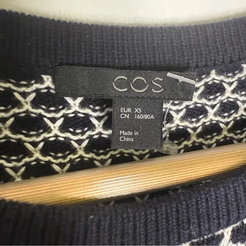 COS Black & White Geometric Knit Long Sleeve Dress Size XS 100% Cotton