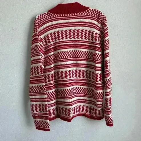Crystal Kobe Zip Up Sweater Large Red And White Winter Warm‎ Cardigan Ski Casual - Image 2