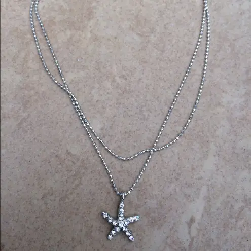 Silver Tone Sparkle Crystal Beach Starfish Anklet