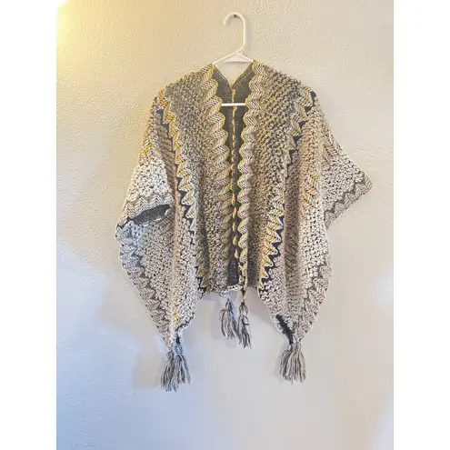 Handmade Crochet Shawl Black & Brown Zig Zag Pattern Boho Wrap Size L