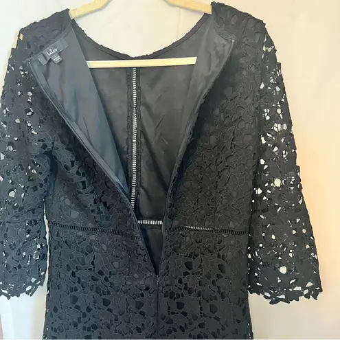 Lulus dress women’s size large black Made with Love crochet floral sleeve zip