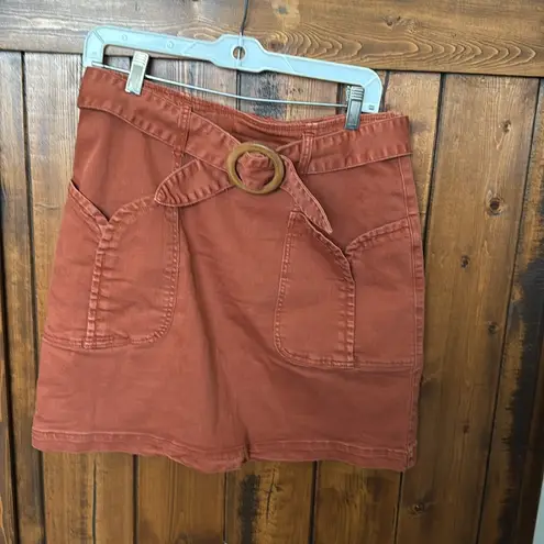 Pilcro and the Letterpress Anthropologie Belted Mini Skirt, brick color, Size 8