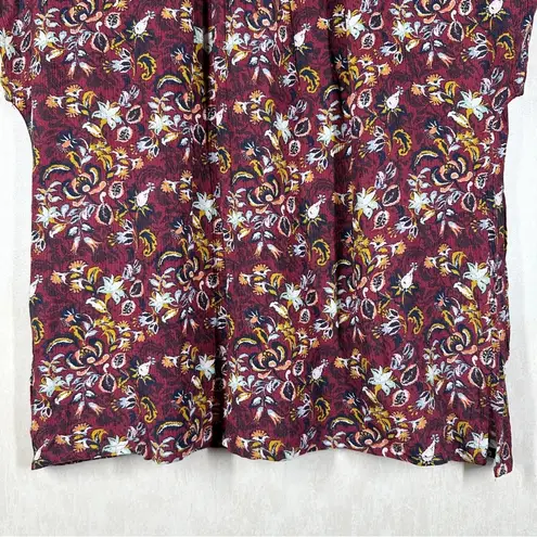 Garnet Hill  Quinn Crêpe Blouse Top Shortsleeve Floral Burgundy Size XS